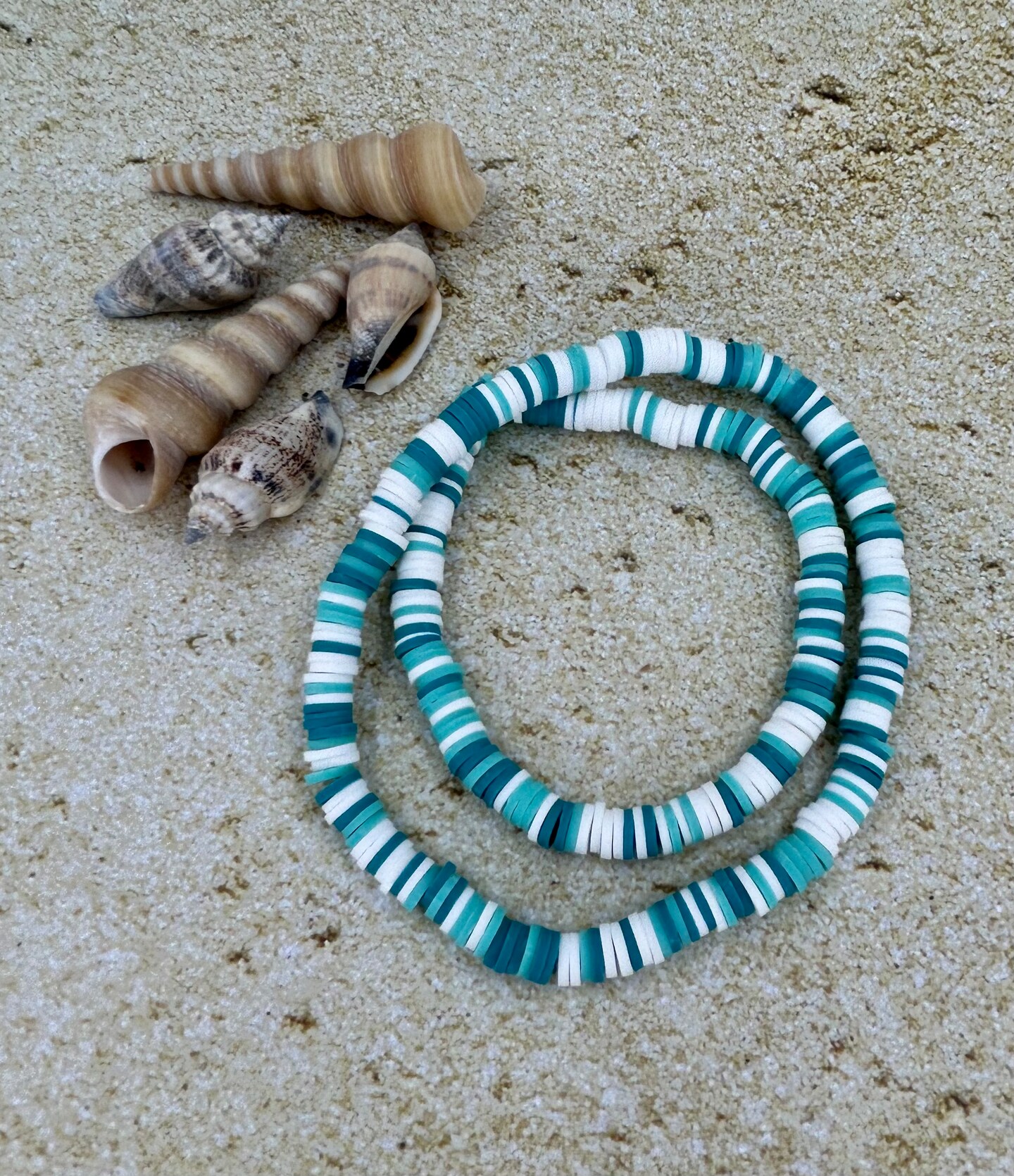 Copy-Turquoise and White Heishi Clay BRACELET by RML Jewelry