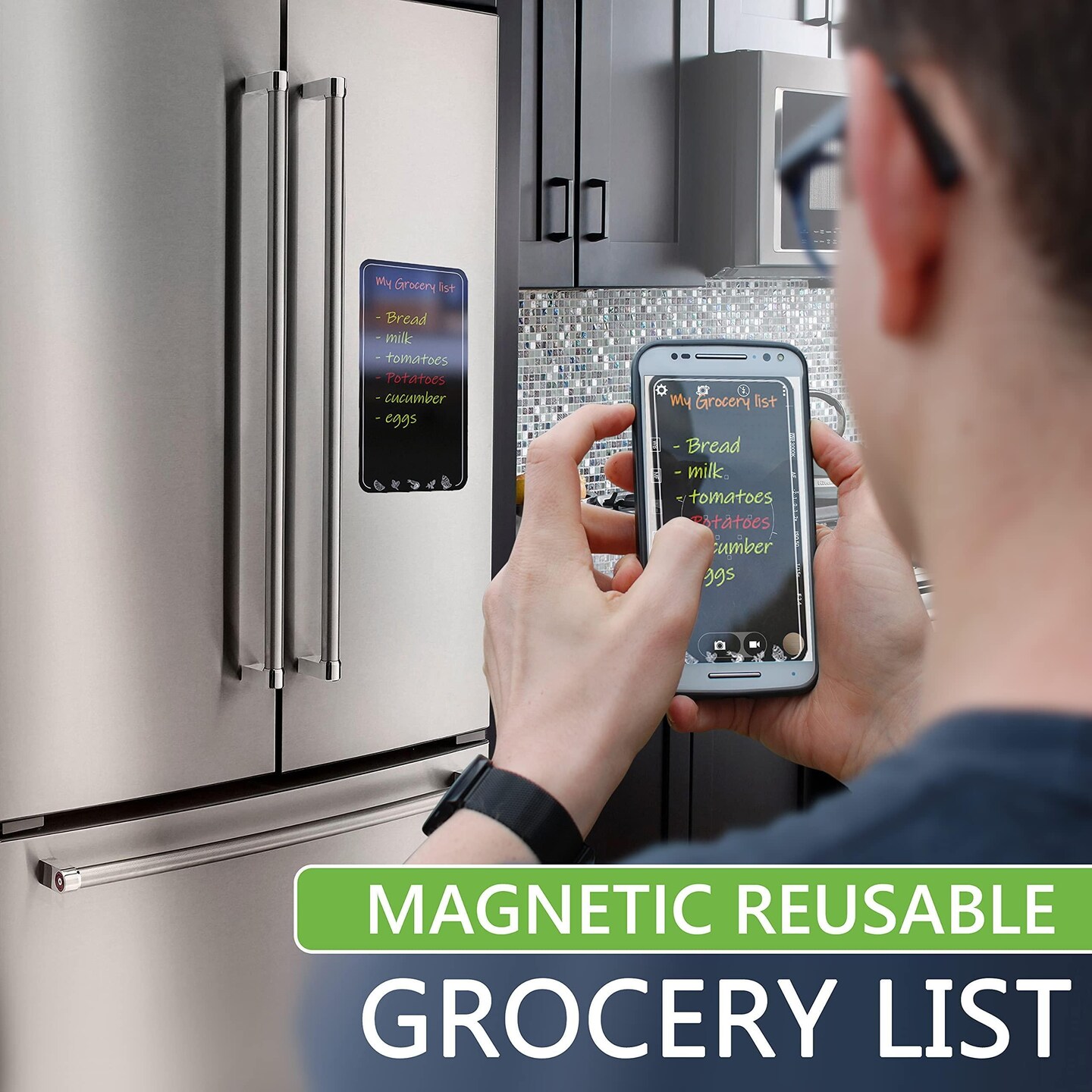 Dry Erase Magnetic Grocery Shopping List for Fridge   Small Reusable Shopping List Black   Fridge Grocery List Magnet   Chalkboard Shopping List   Blackboard Grocery Shopping List for Refrigerator