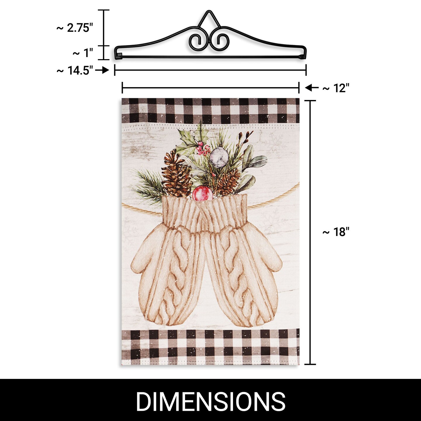 G128 Combo Pack Garden Flag Hanger 14IN &#x26; Garden Flag Mittens with Evergreen Arrangement 12x18IN Printed Double Sided Blockout Fabric