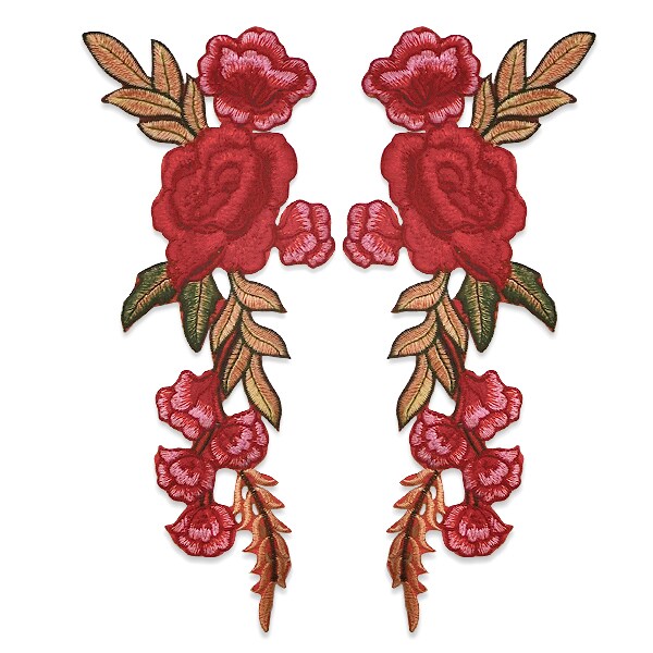 Xyla Bright Iron On Embroidered Flower Pair Applique/Patch Patch