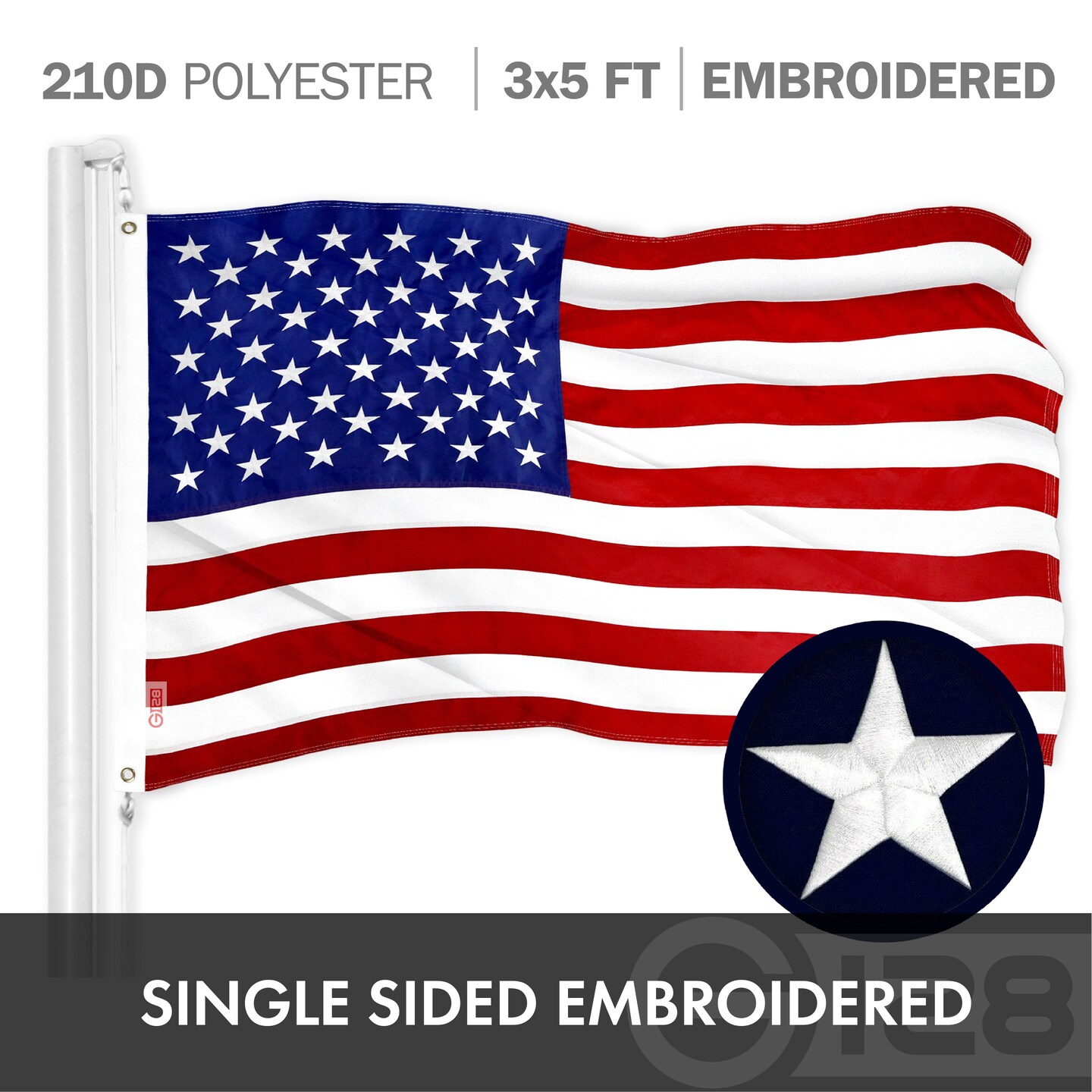 G128 Combo Pack: USA American Flag 3x5 Ft Embroidered Stars &#x26; POW MIA Flag 3x5 Ft Embroidered Double Sided 2ply