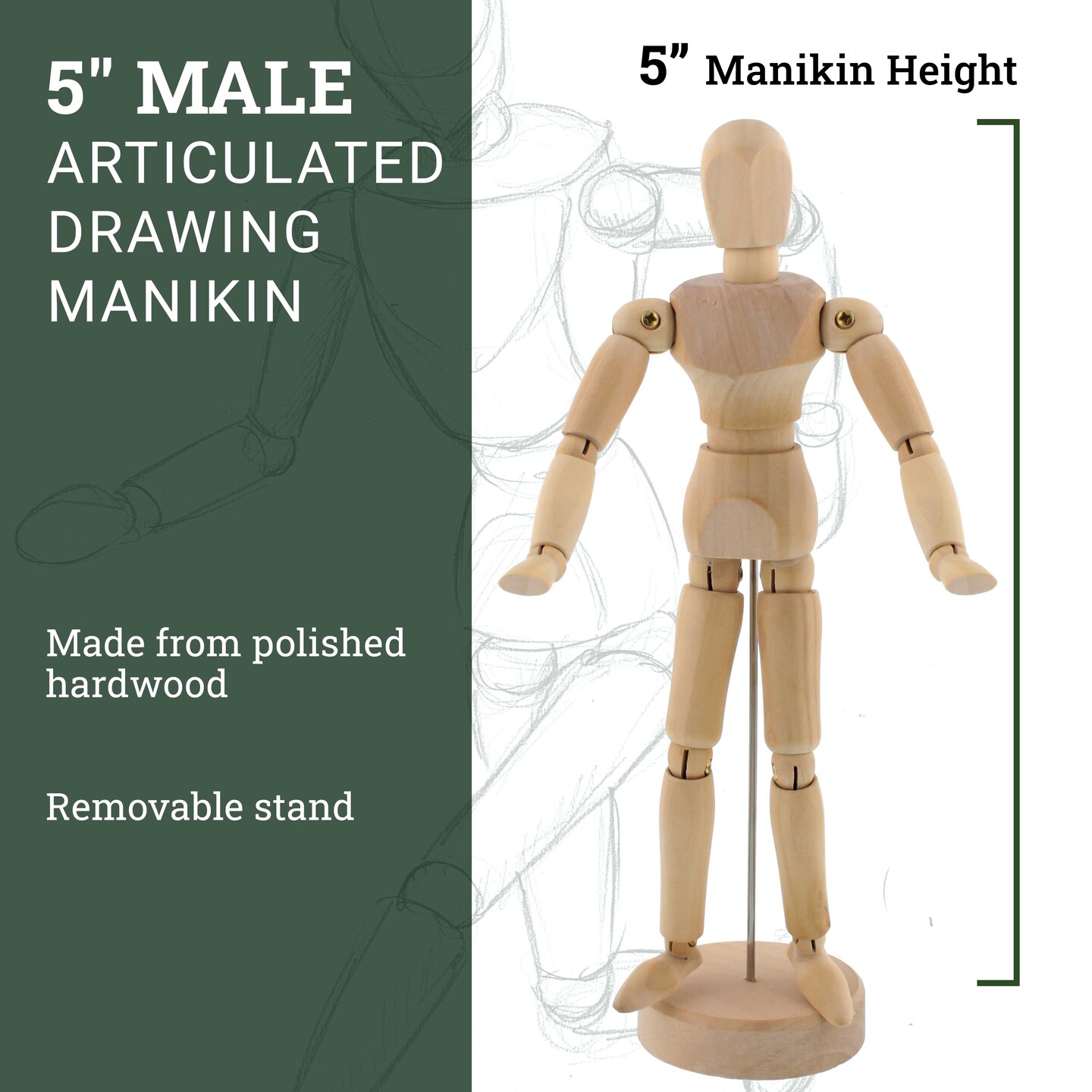 Wood Artist Drawing Manikin Articulated Mannequin with Base and Flexible Body - Perfect For Drawing the Human Figure (5&#x22; Male)