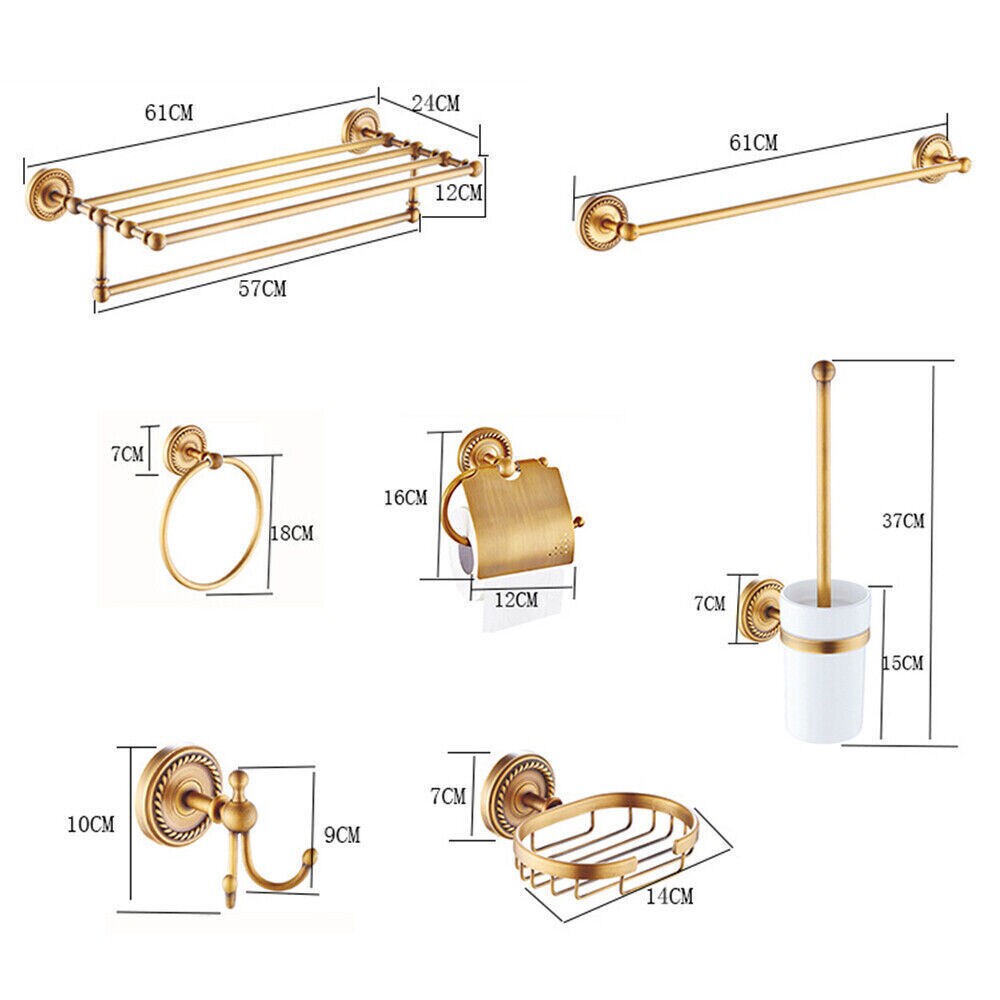 Kitcheniva 7PCS Antique Bathroom Brass Towel Rack Bar