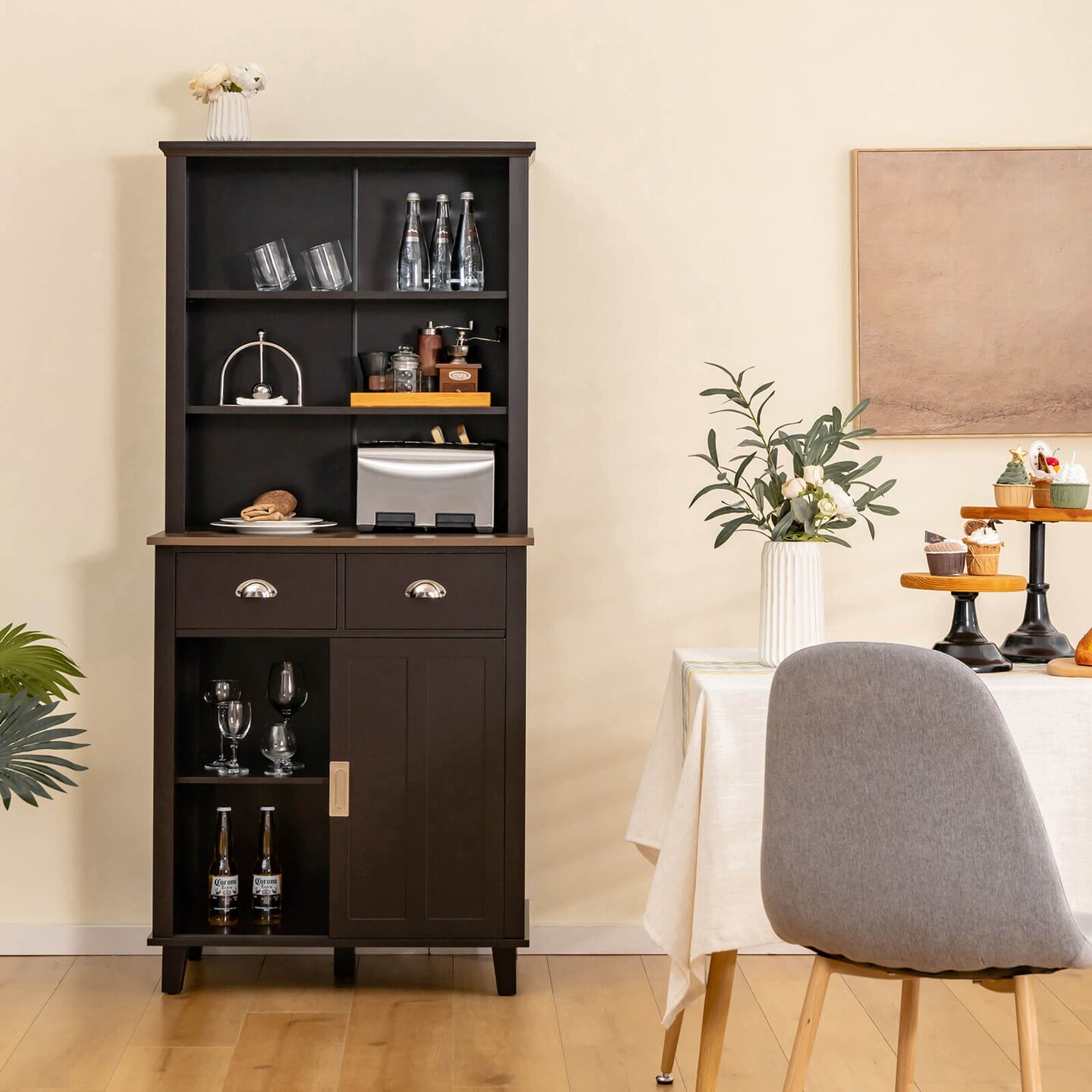 Freestanding Kitchen Pantry Cabinet with Sliding Doors