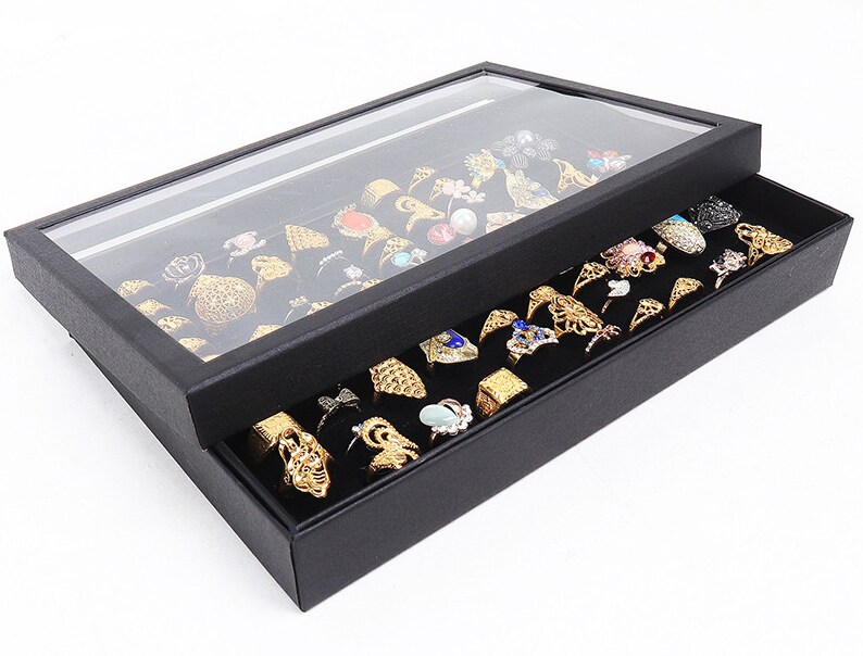 100 Slots Artificial Leather Rings and Earrings Storage Box