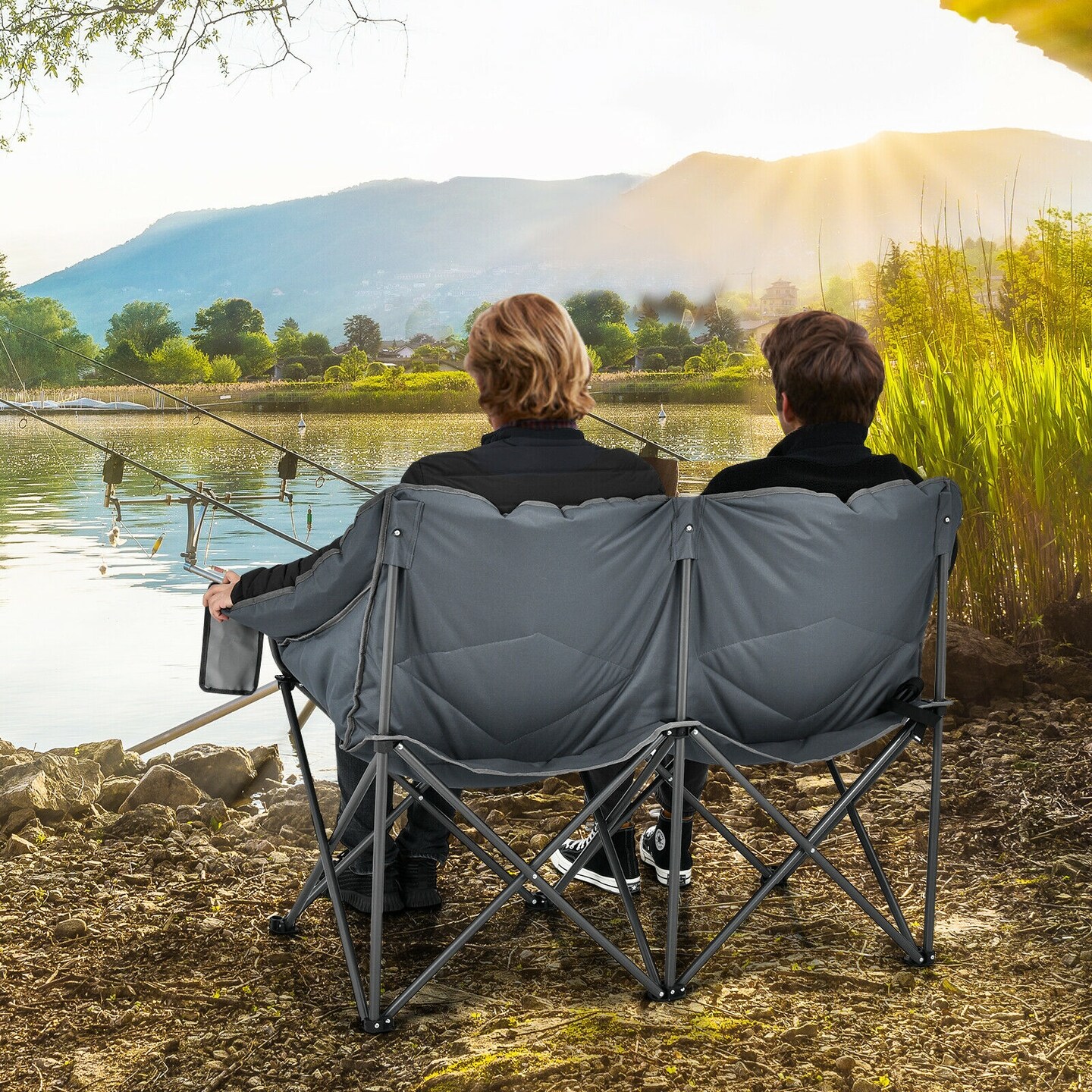 Folding Camping Chair with Side Bags and Padded Backrest