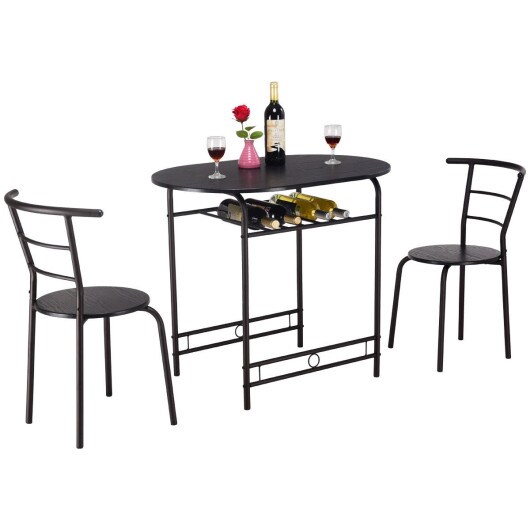 3 Piece Dining Set Table with 2 Chairs Bistro Pub Furniture and Sturdy Steel Tubes