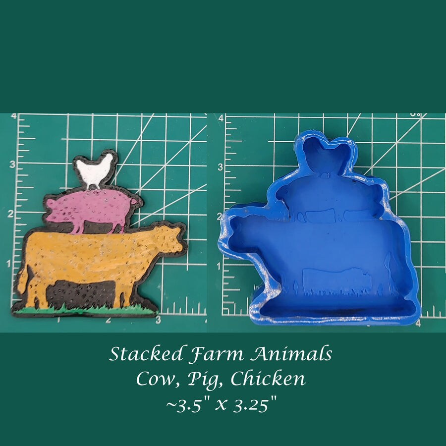 Stacked Cow, Pig, and Chicken Silicone Freshie Mold