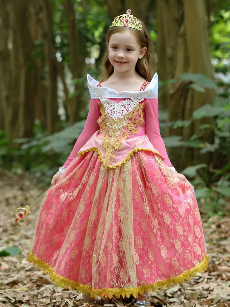 READY TO SHIP store Disney Inspired Aurora Princess Dress Costume Set, Birthday Party Dress For Girls With Crown, Ball Gown, Dress Up, Aurora