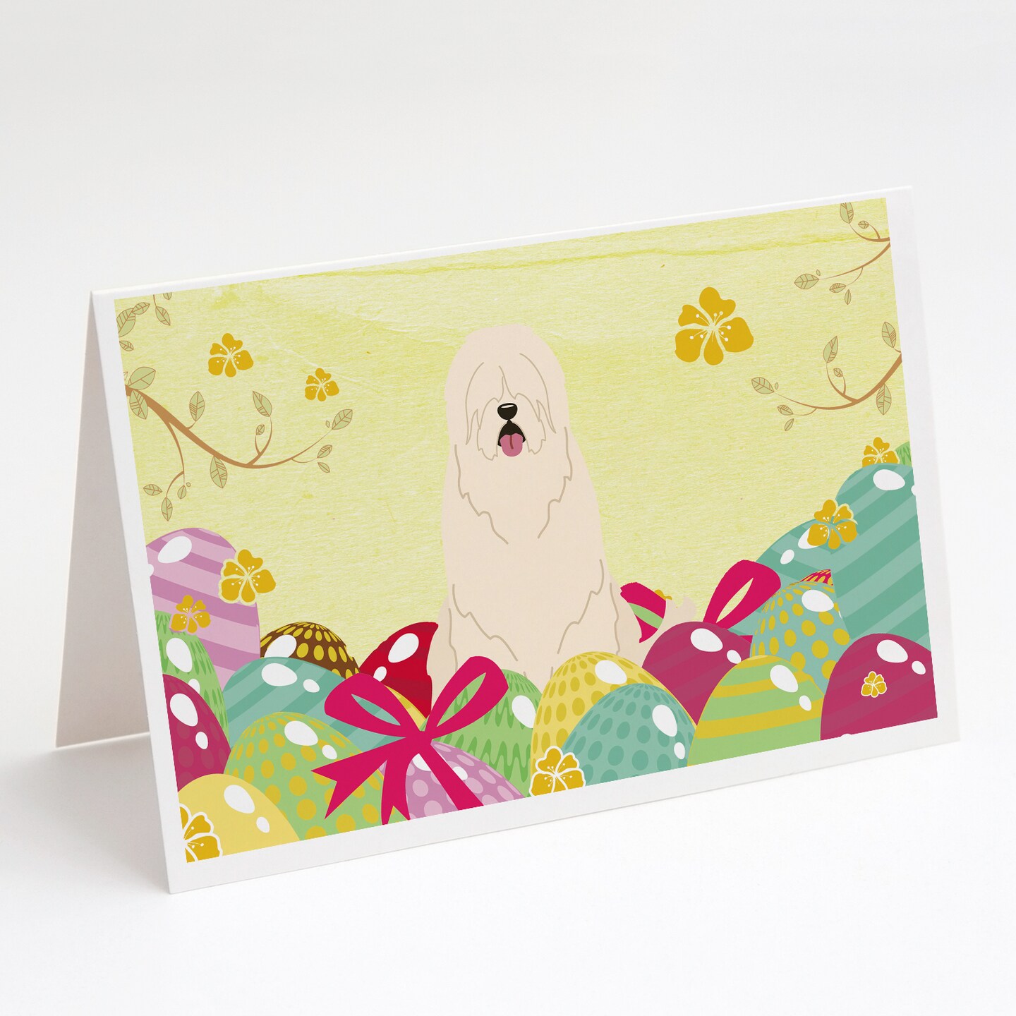 Caroline&#x27;s Treasures Easter Eggs South Russian Sheepdog Greeting Cards and Envelopes Pack of 8