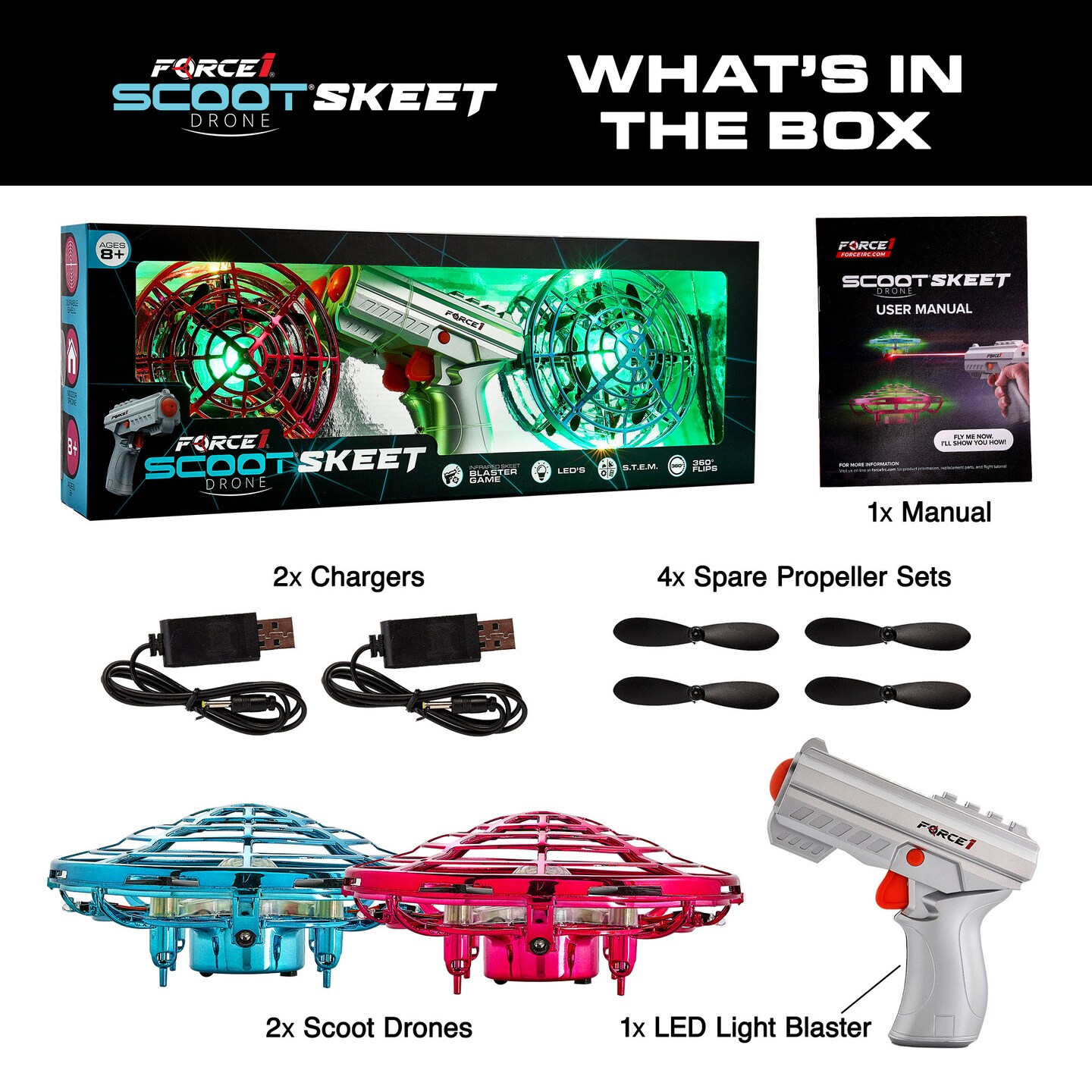 Force1 Scoot Skeet Drone Electronic Shooting Game For Kids and Adults- Pink/Blue