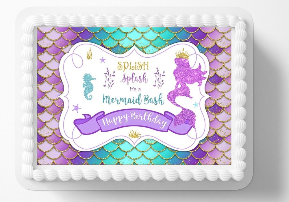 Mermaid Mermaids Splash Party Themed Edible Image Birthday Party Edible
