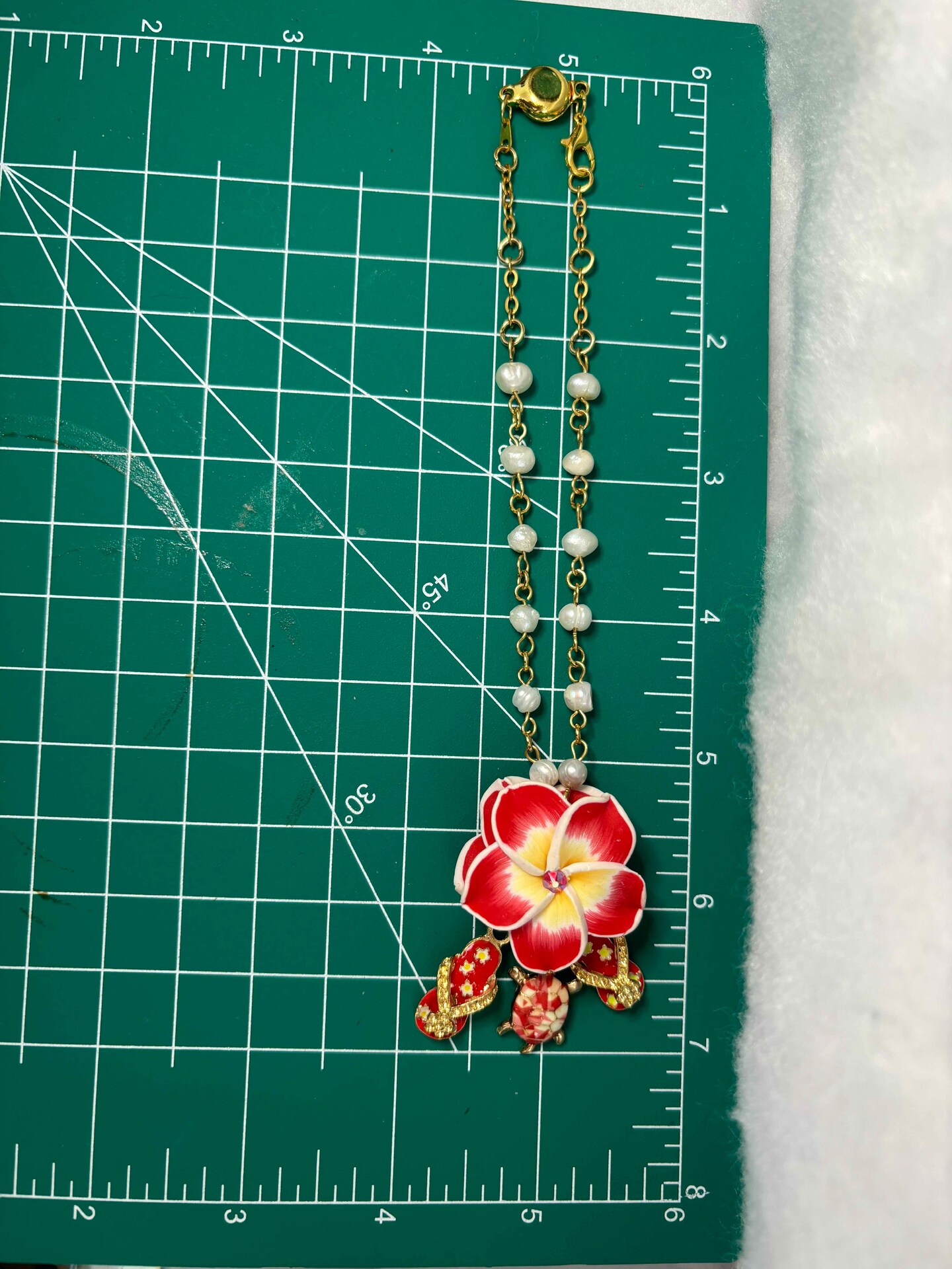 Car Rearview Mirror Charm RED Plumeria (2) with crystals, Red