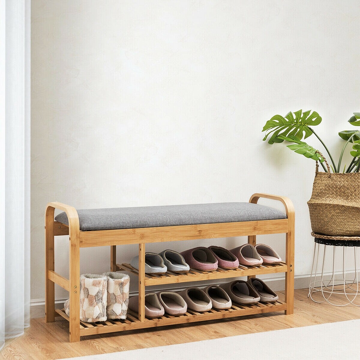 3-Tier Wicker Shoe Rack Bench with Cushion Perfect for Variety of Shoes