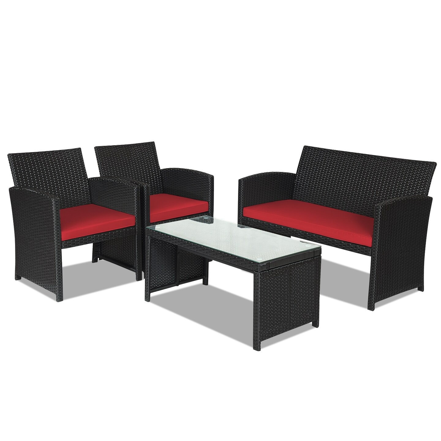 4 Pcs Wicker Conversation Furniture Set Patio Sofa and Table Set