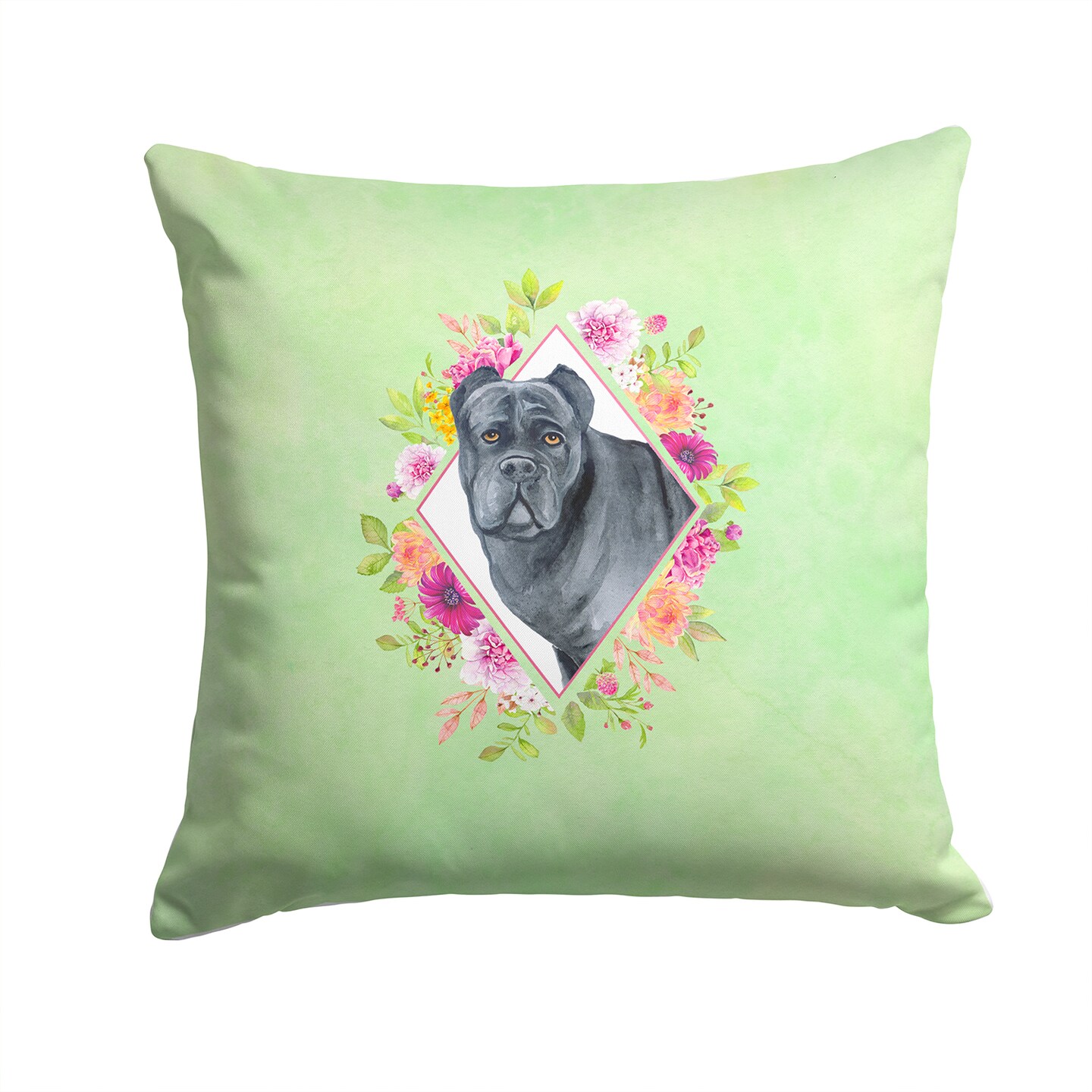 Caroline&#x27;s Treasures Cane Corso Green Flowers Fabric Decorative Pillow