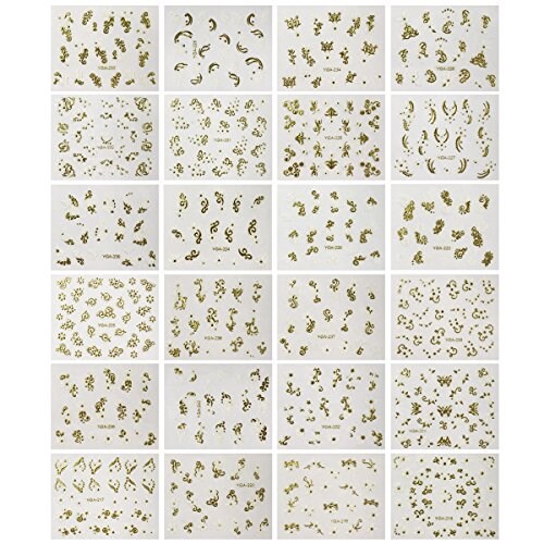 Wrapables 24 Sheets Gold & White Henna Nail Stickers Mandala Nail Stickers Vines Nail Art