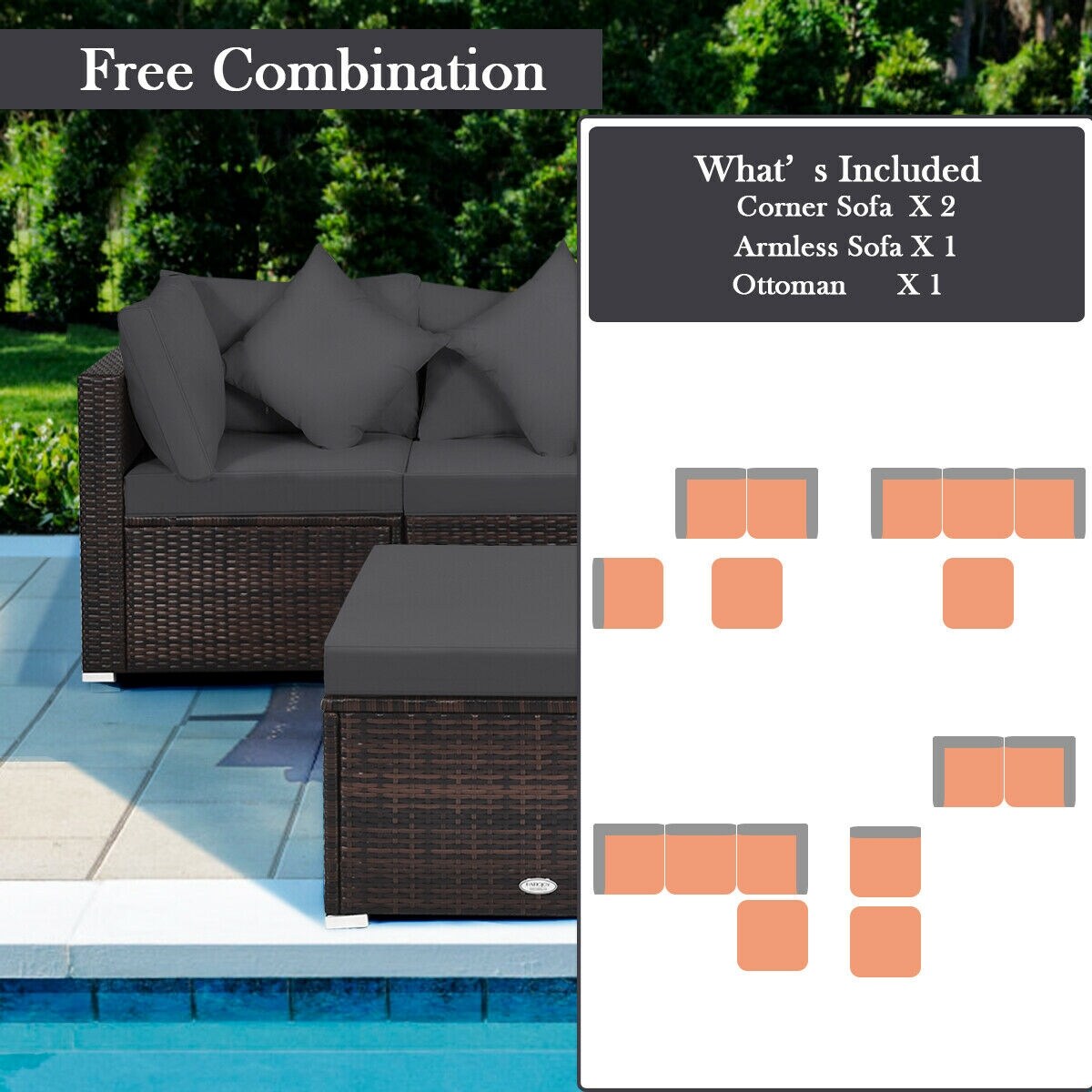 4 Pieces Ottoman Garden Patio Rattan Wicker Furniture Set with Cushion