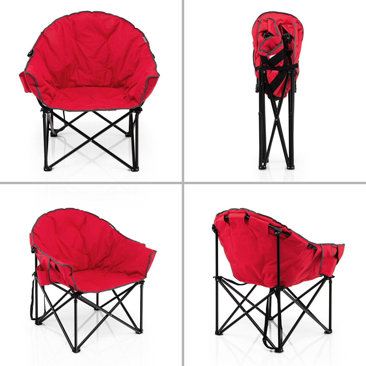 Folding Camping Moon Padded Chair with Cup Holder and Carrying Bag