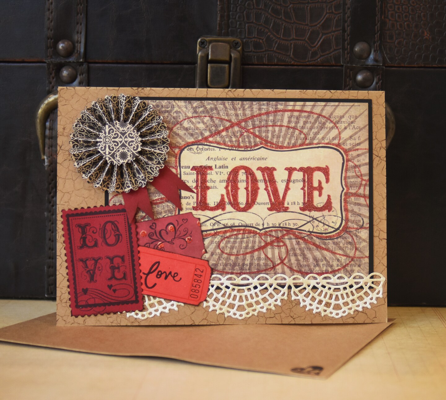 Handmade Vintage Style Love Greeting Card, WeddingAnniversary