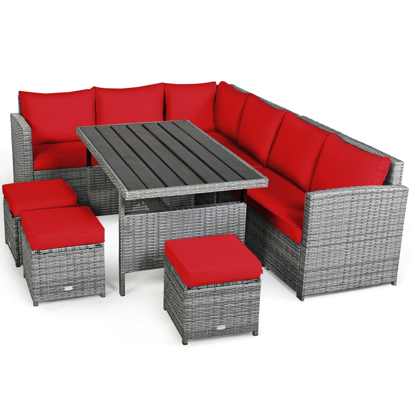 7 Pieces Patio Rattan Dining Furniture Sectional Sofa Set With Wicker Ottoman