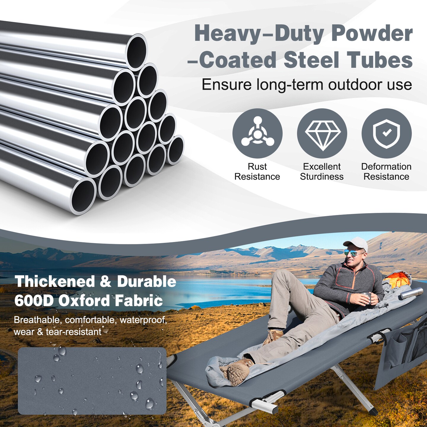 Folding Camping Cot Heavy-duty Camp Bed with Carry Bag