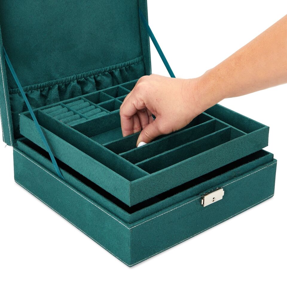 2 Layers Velvet Jewelry Box Organizer with Lock
