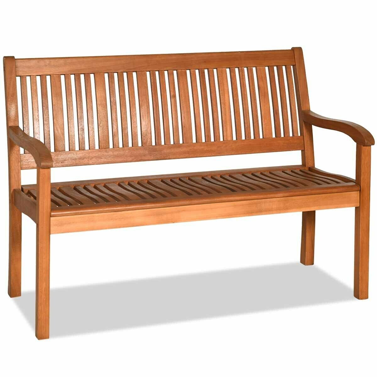 2- Person Solid Wood Garden Bench with Curved Backrest and Wide Armrest