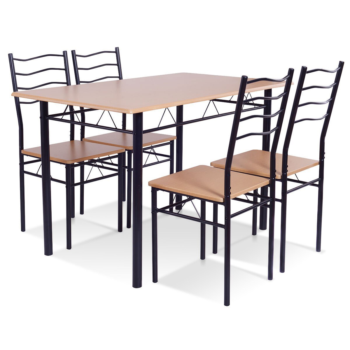 5 pcs Wood Metal Dining Table Set with 4 Chairs
