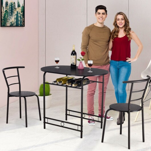 3 Piece Dining Set Table with 2 Chairs Bistro Pub Furniture and Sturdy Steel Tubes