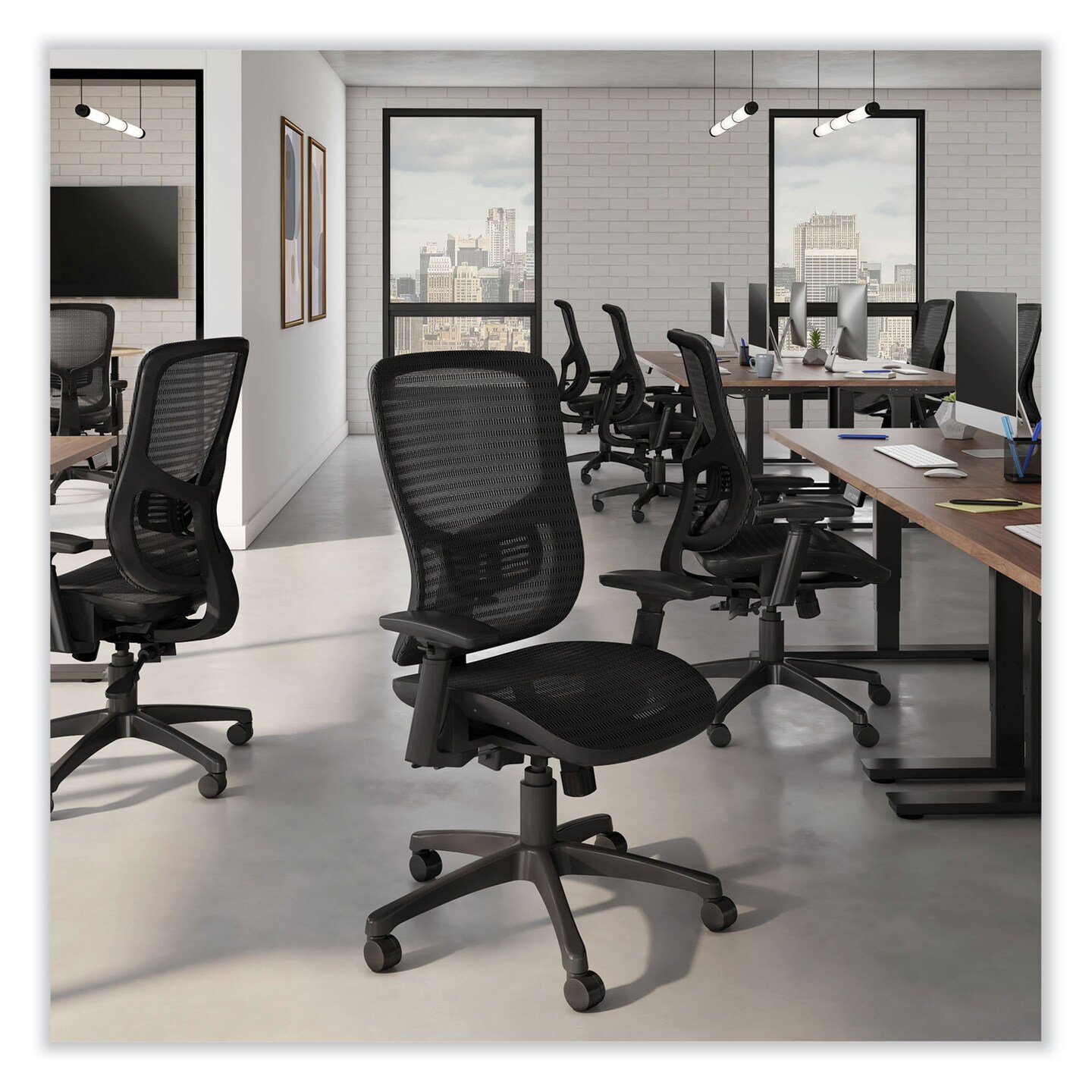 Union & Scale FlexFit Kroy Mesh Task Chair, Supports Up to 275 lbs, 18.9 to 22.76" Seat Height, Black Seat, Black Back, Black Base