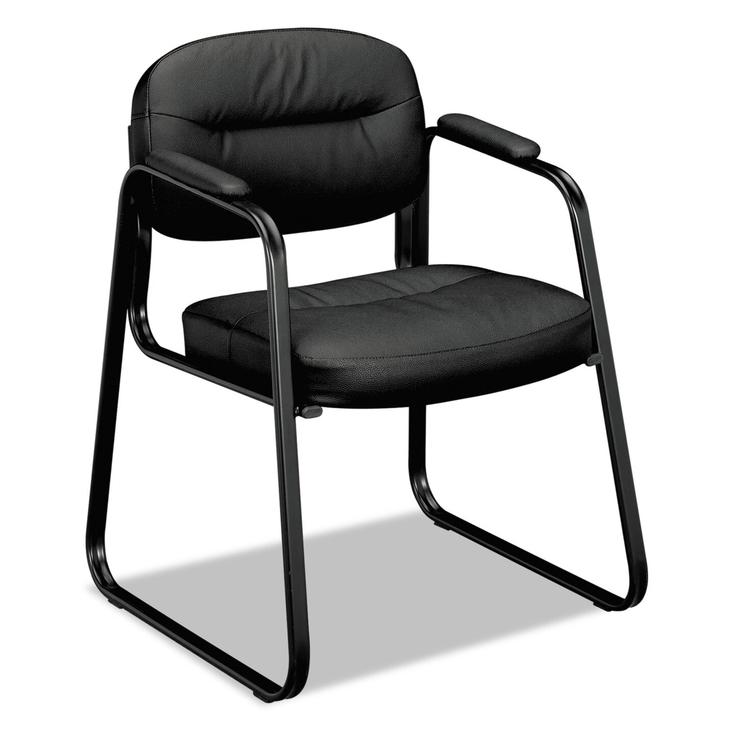 Basyx by Hon HVL653 Leather Guest Chair, 22.25&#x22; x 23&#x22; x 32&#x22;, Black Seat/Black Back, Black Base