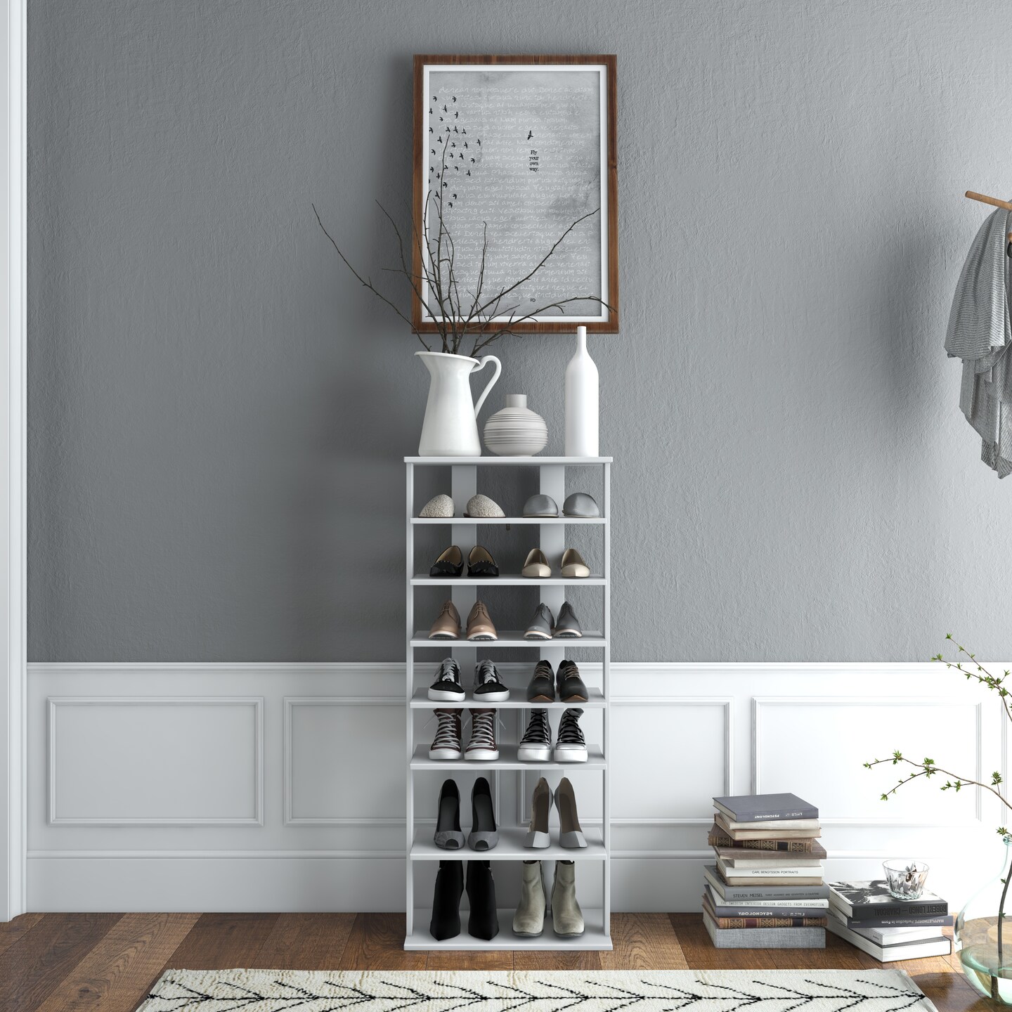 7-Tier Dual 14 Pair Shoe Rack Free Standing Concise Shelves Storage