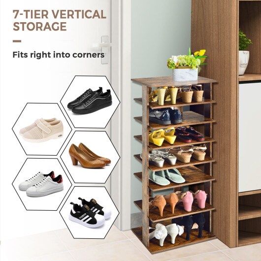 7-Tier Dual 14 Pair Shoe Rack Free Standing Concise Shelves Storage