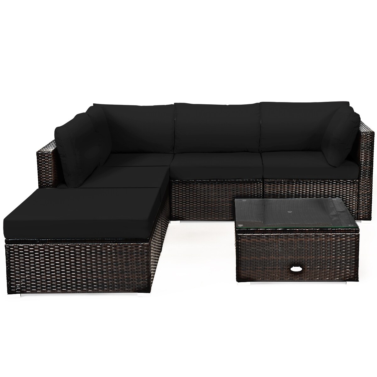 6 Pieces Outdoor Patio Rattan Sectional Sofa Set With Coffee Table