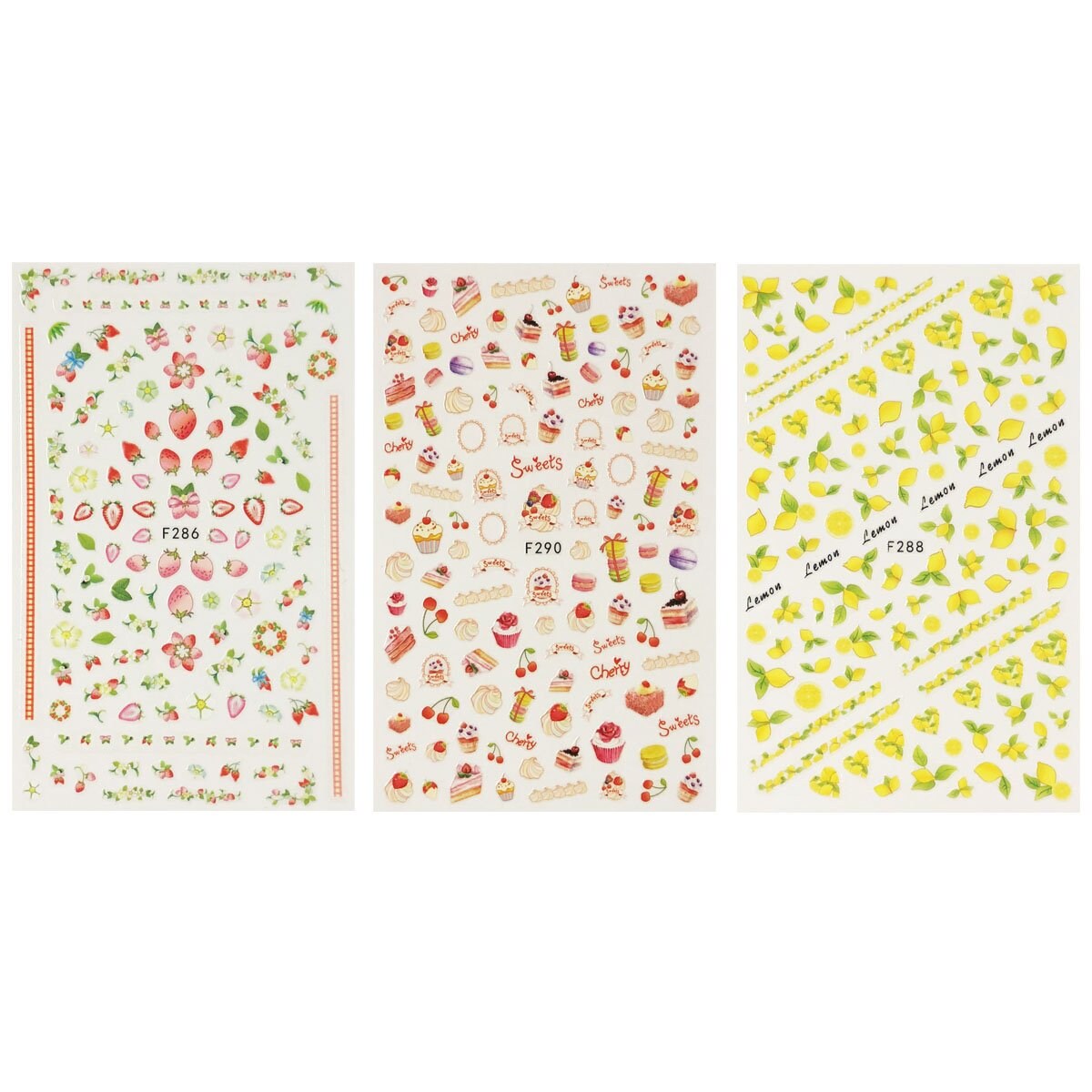 Wrapables 3 Sheets Lemon Fruit Cupcakes &#x26; Macaroons Nail Art Fruits &#x26; Cupcakes Nail Stickers