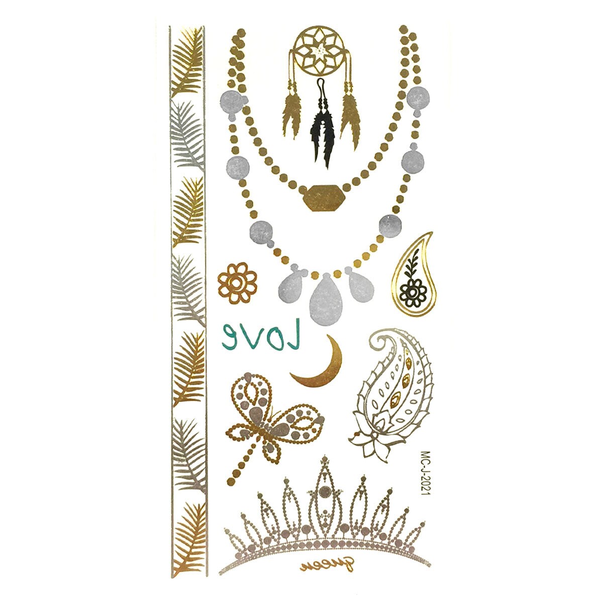 Wrapables Medium Metallic Gold and Silver Temporary Tattoo Stickers, Stylish