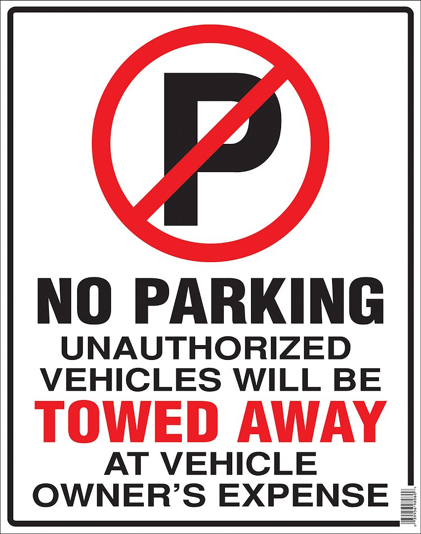 COSCO Sign, NO PARKING, 15&#x22; x 19&#x22;, Durable White Plastic Sign with Red and Black Imprint, 2 Mounting Holes (Hardware not Included)