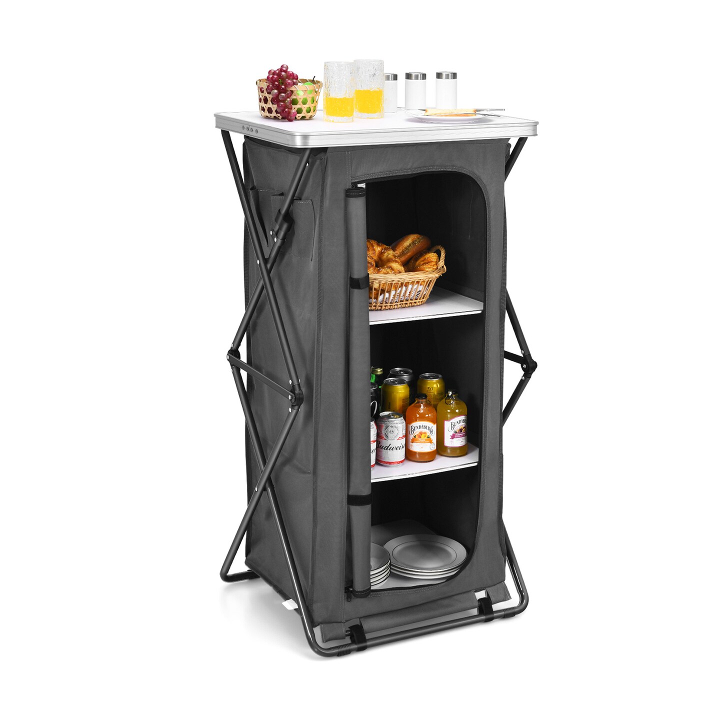 Folding Camping Storage Cabinet with 3 Shelves and Carry Bag
