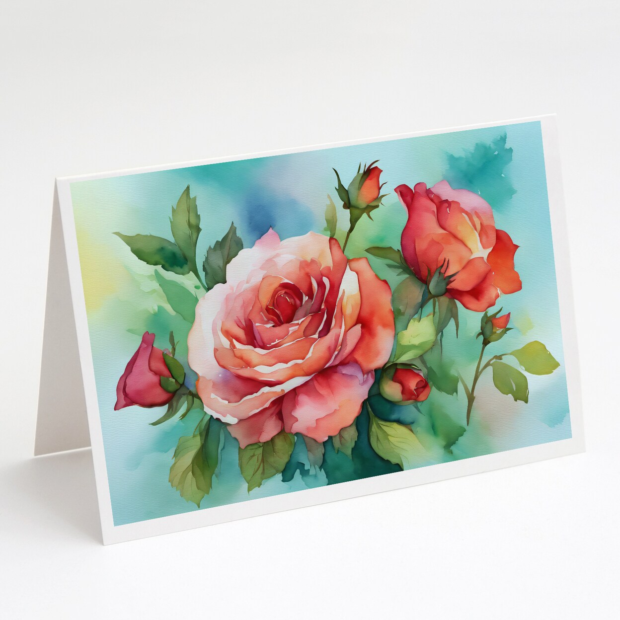 Caroline&#x27;s Treasures Oklahoma Roses in Watercolor Greeting Cards and Envelopes Pack of 8