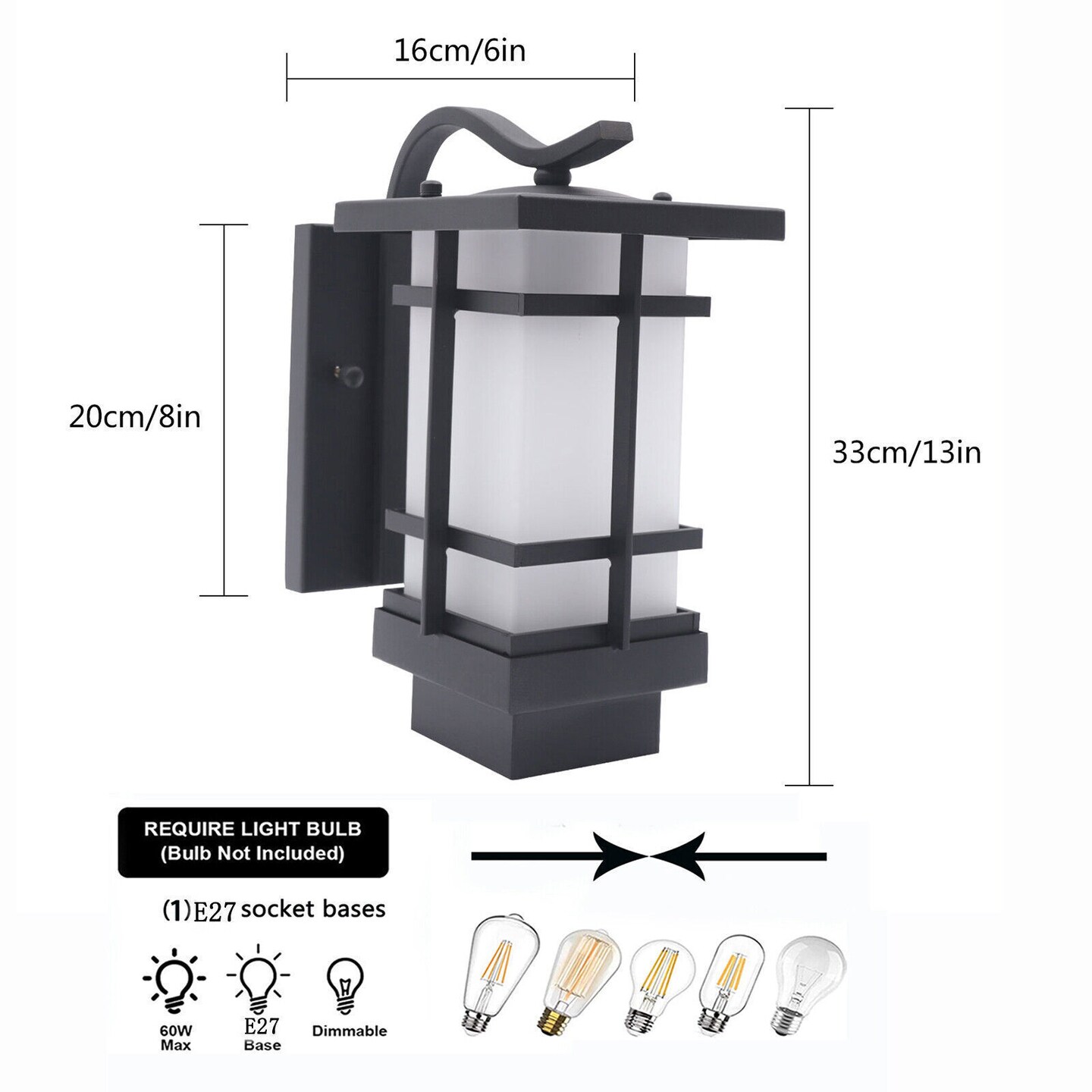 Kitcheniva Black Wall Lantern Dusk to Dawn Lamp Fixture