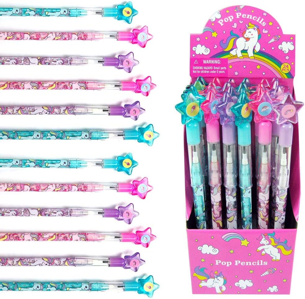 TINYMILLS 24 Pcs Unicorn Stackable Push Pencil Assortment with Eraser