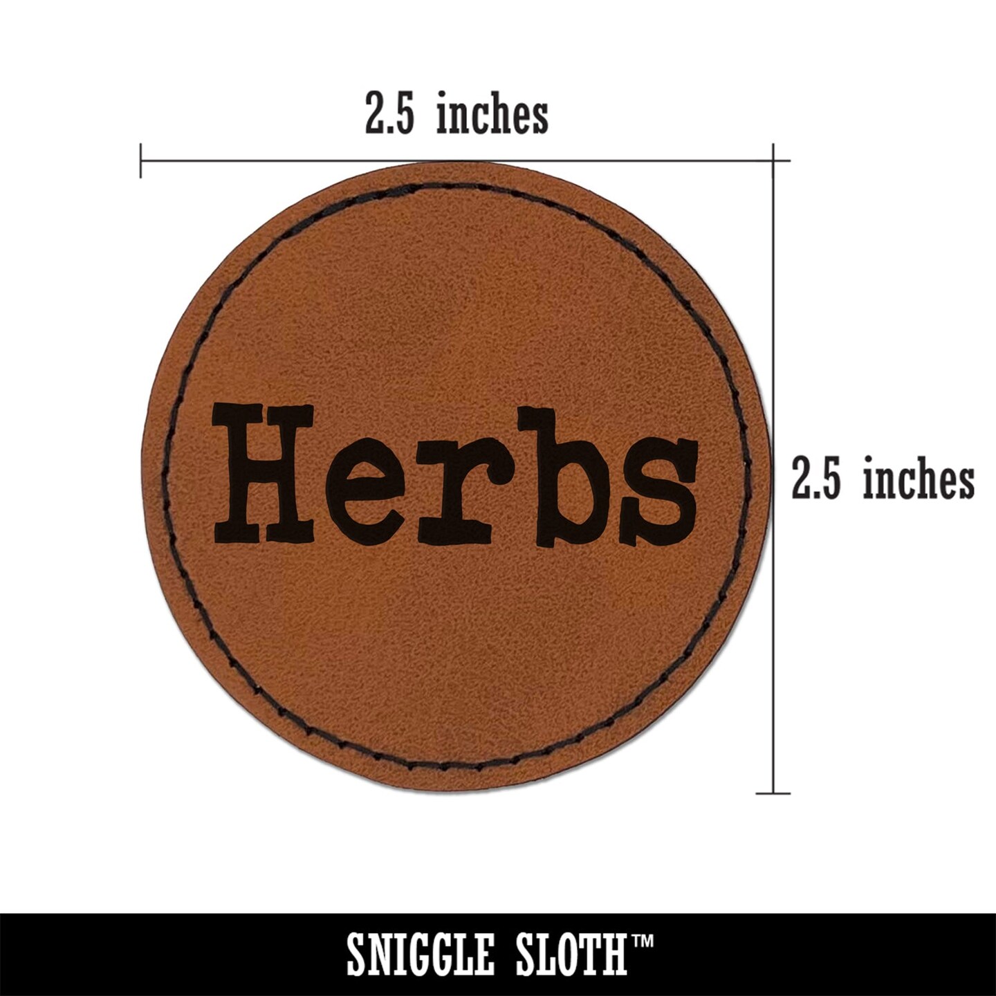 Herbs Gardening Fun Text Round Iron-On Engraved Faux Leather Patch Applique - 2.5"