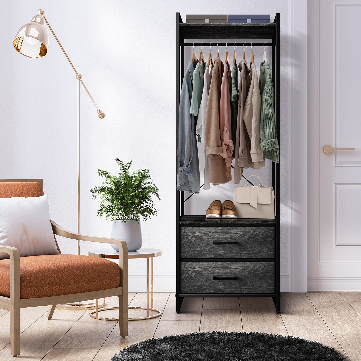 Sorbus Clothing Rack with Drawers - Clothes Stand Dresser - Wood Top, Steel Frame, & Fabric Drawers - Tall Closet Storage Organizer - Garment Rack for Hanging Shirts, Dresses, & Jackets