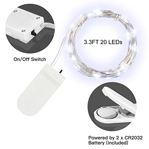 24 Pack Cool White Fairy Lights Battery Operated 3.3ft 20 LED Firefly Lights, Waterproof Mini String Lights for Wedding Party Crafts Mason Jars Decor