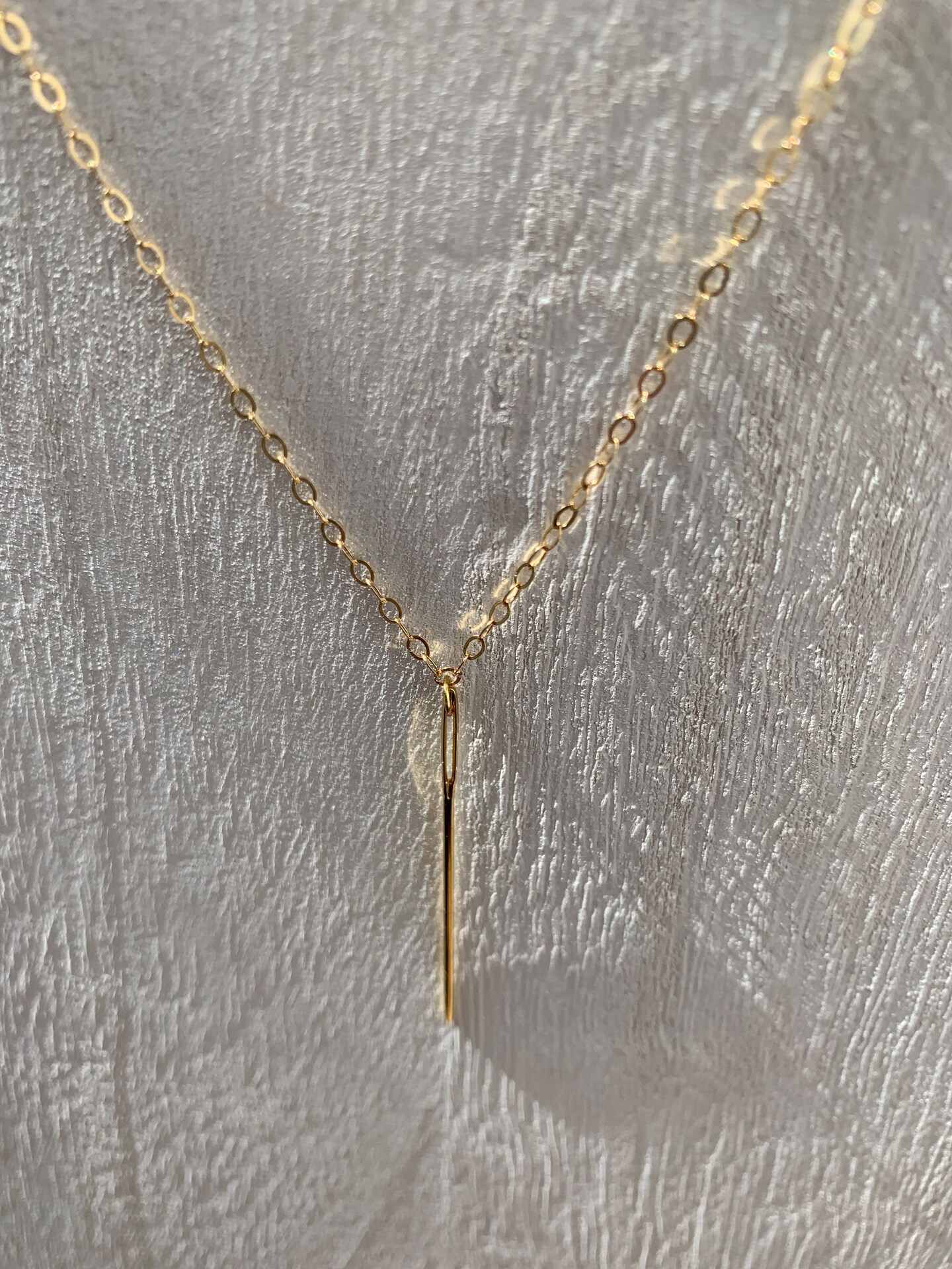 Gold needle pendant necklace, Real tapestry embroidery