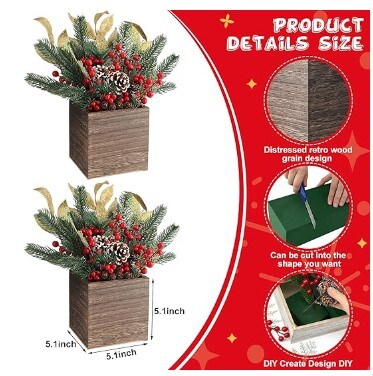2 Packs Christmas Floral Arrangement Centrepieces Table Assorted Flower Arrangements with Pinecones Red Berries for Farmhouse Rustic Christmas Table Mantel Decoration