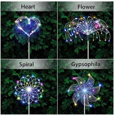 4 Pack 360 LED Waterproof Fireworks Lamp, Fairy Fireworks Light for Christmas Yard Patio Party Decor, Sparkler Lights with Large Capacity Solar Panels (Multi Colour)