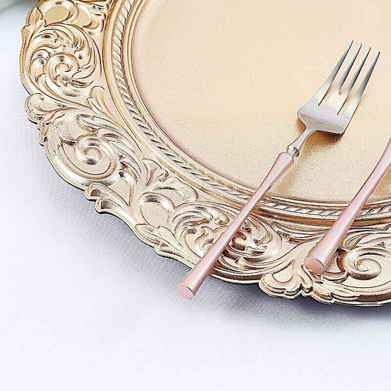 6 Gold Round Baroque Metallic Charger Plates for Wedding Decor