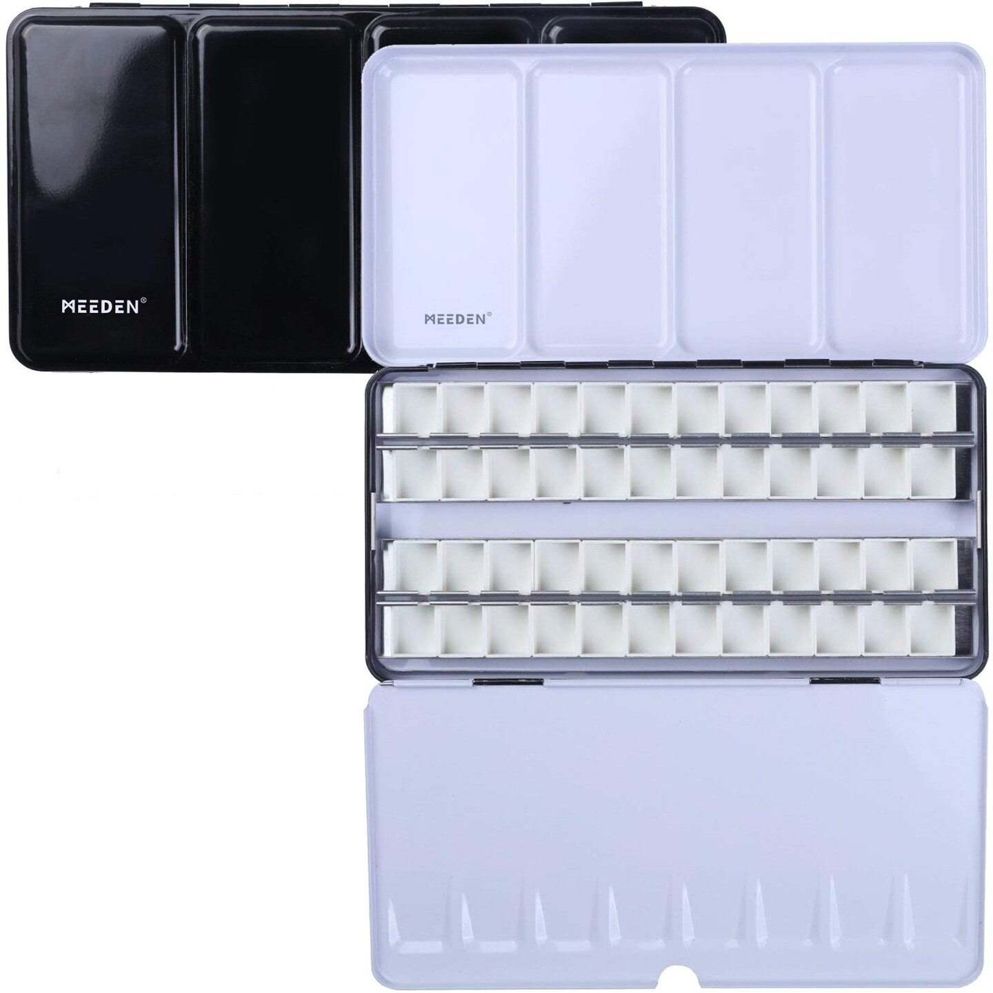 MEEDEN Empty Watercolor Tin Palette, Large Travel Metal Paint Box with 52 Pcs Half Pans